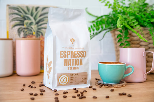 Espresso Nation Decaf roasted coffee whole beans or ground Swiss water processed