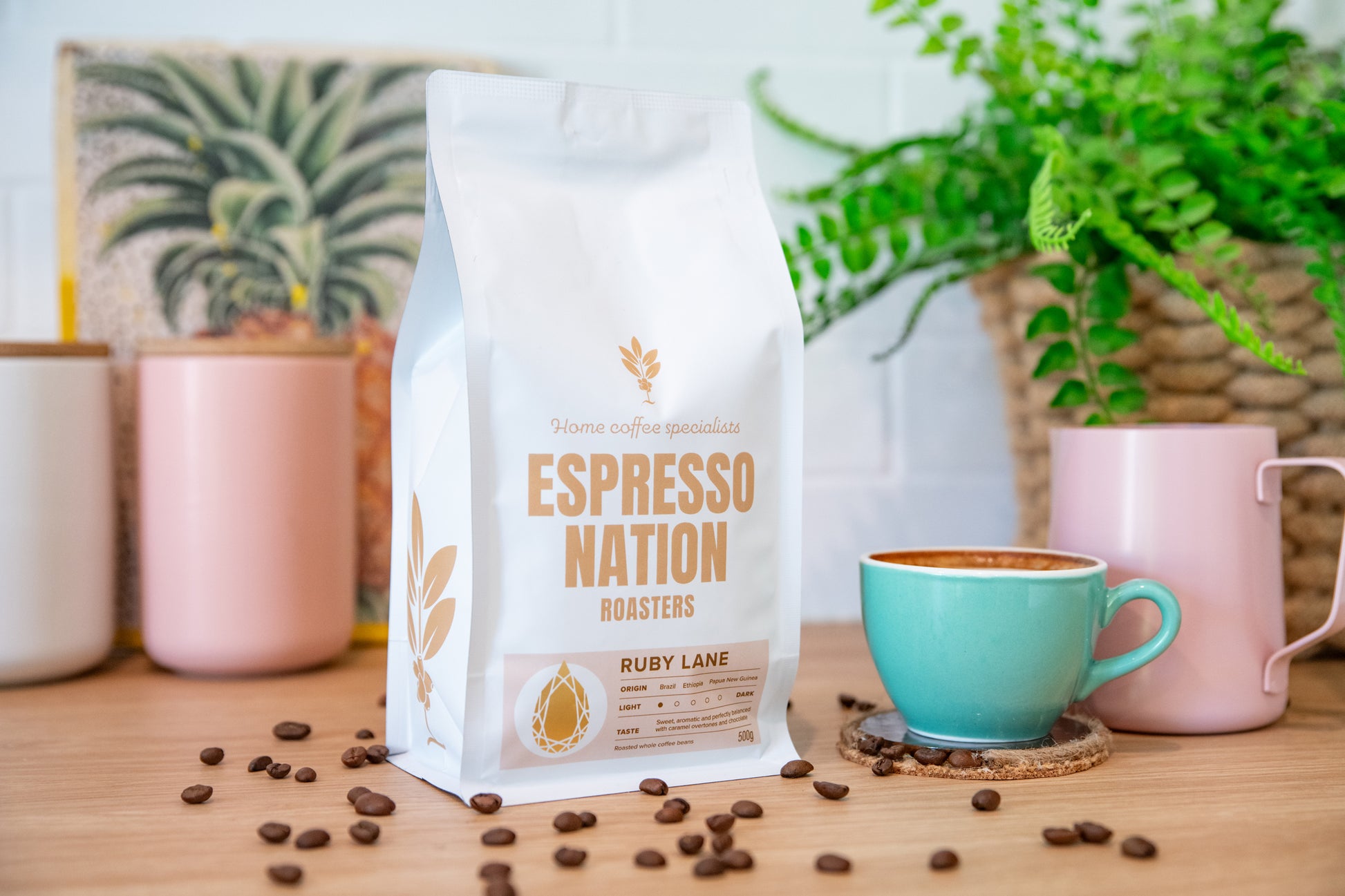 Espresso Nation Ruby Lane roasted coffee whole beans or ground light flavour