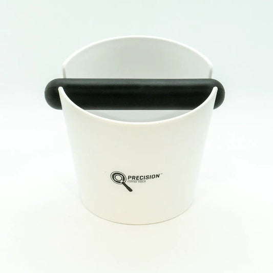 Espresso Nation white knock box with rubber knock bar by Precision